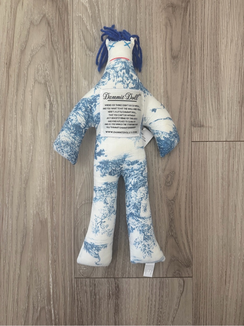 Damnit Doll Stress Relief Gag Gift, French Blue & White Pattern, New with Tags
